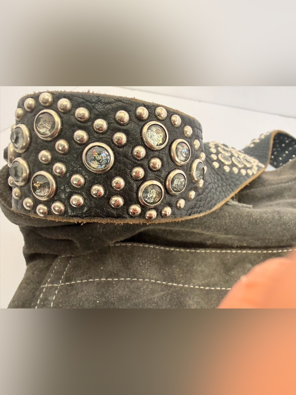 Tylie Malibu Grey Suede Hobo with Studded Strap - Picture 4 of 15